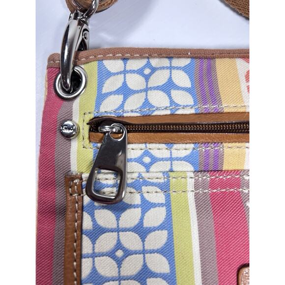 Fossil Canvas Fabric & Leather Crossbody Bag Purse Multicolor Geometric Stripe - Picture 4 of 13